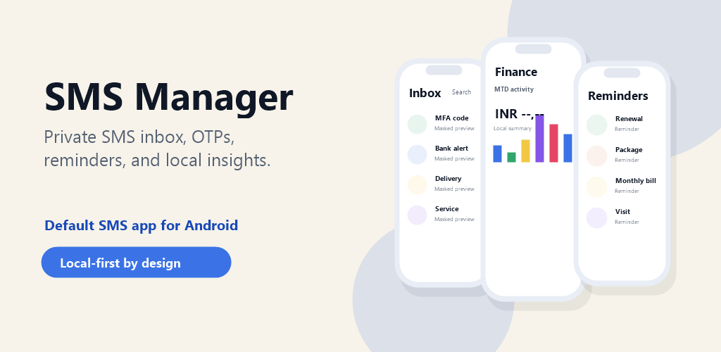 SMS Manager organized inbox, finance insights and reminders